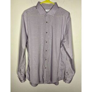 Calvin Klein Dress Shirt Purple Slim Fit Non Iron Mens 17 34 35 Button Up